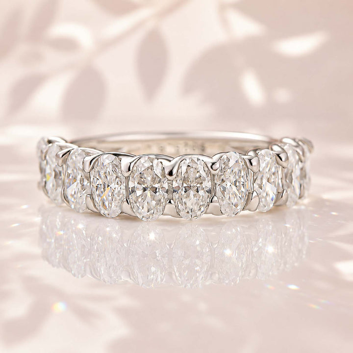 Rodiffy Moissanite 3.0 Ct Oval Cut Half White Gold Wedding Band