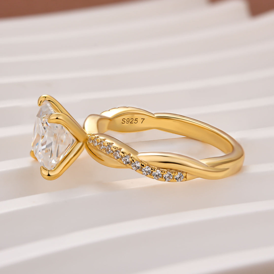 2.0Ct Princess Cut Moissanite Twist Promise Ring With Pave Band
