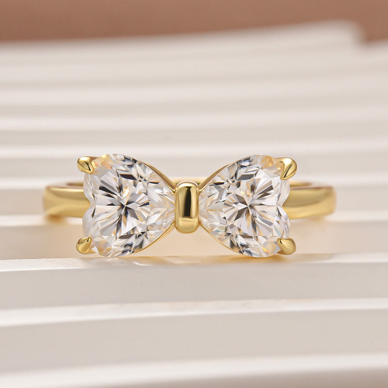 1.0Ct*2 Heart Cut Toi et Moi Yellow Gold Moissanite Engagement Ring in S925 Sterling Silver