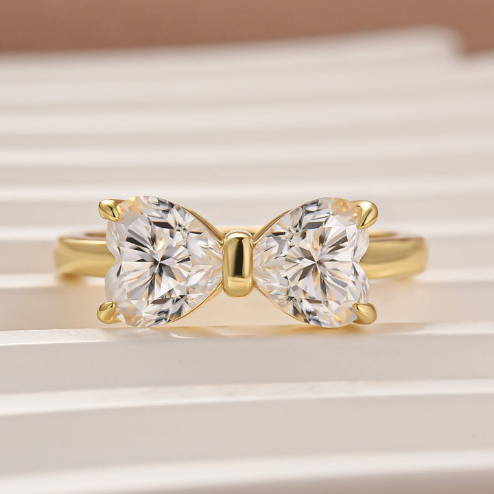 1.0Ct*2 Heart Cut Toi et Moi Yellow Gold Moissanite Engagement Ring in S925 Sterling Silver