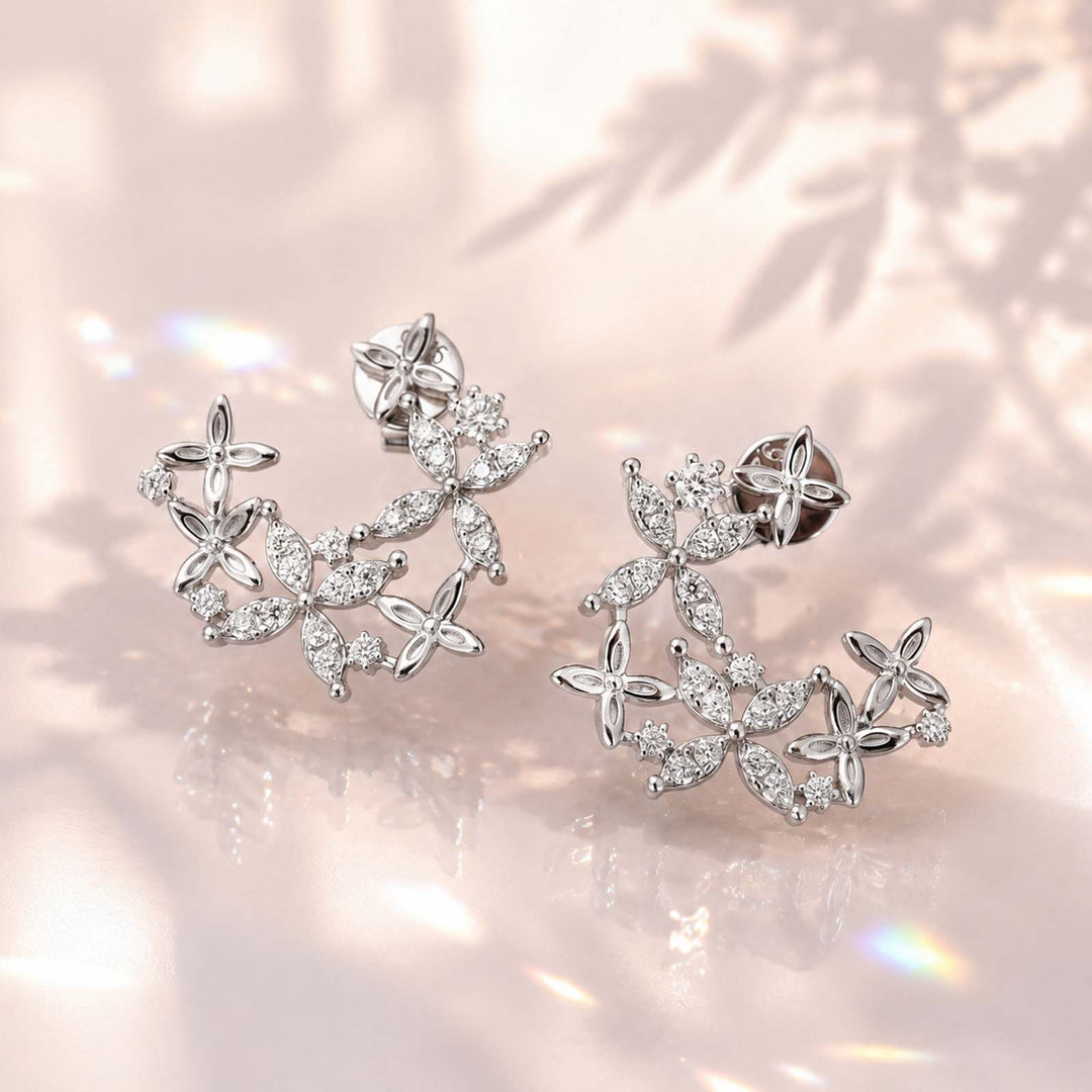 S925 Moissanite Round Cut  Four Petal Flower Wrap Around Ear Studs For Women Wedding Gift