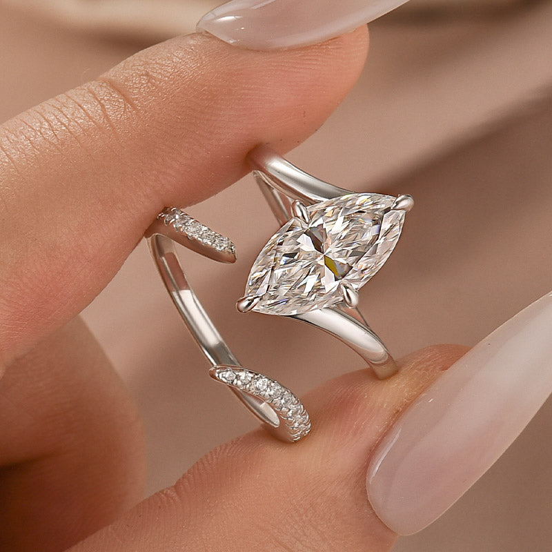 Moissanite 3.0Ct Marquise Cut Insert Wedding Ring Set For Women In Sterling Silver