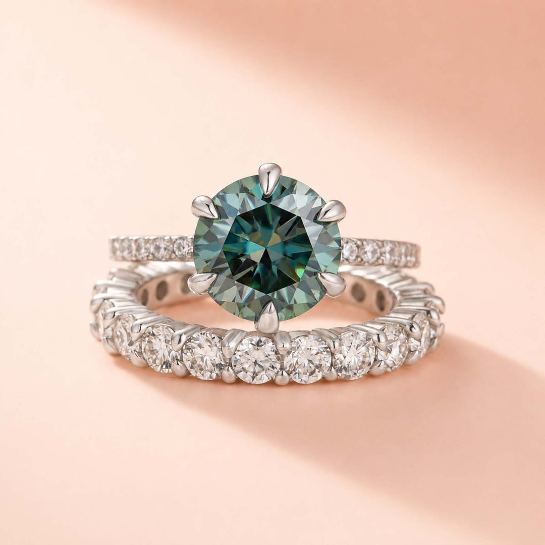 Rodiffy Moissanite 3.0Ct Round Cut 6 Prong White Gold Promise Rings For Women
