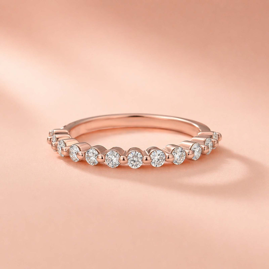 S925 Moissanite 0.4 Ct Rose Gold Half Eternity Thin Women's Wedding Band