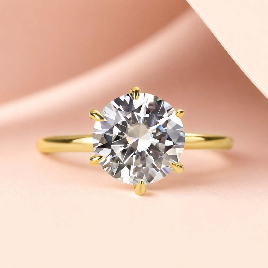 Rodiffy Moissanite 2.0 Ct Round Cut 6 Prong Yellow Gold Engagement Ring