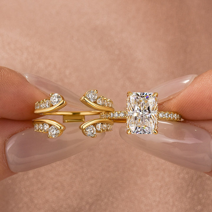 Moissanite 3.5Ct Radiant Cut Yellow Gold Wedding Ring with Enhancer Ring
