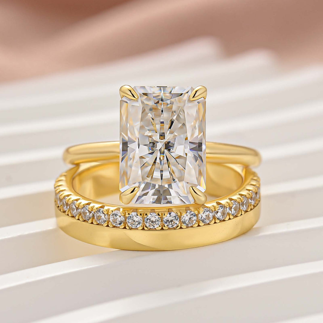 2PC Moissanite 4.5Ct Radiant Cut Solitaire Engagement Ring With Round Cut Wedding Band Wedding Ring Set