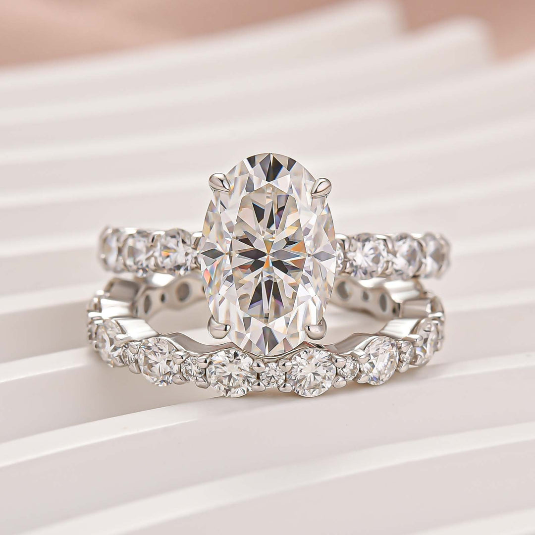 Moissanite 4.0Ct Oval Cut/Round Cut Engagement Ring With Round Cut/Asscher Cut Wedding Band Wedding Ring Set