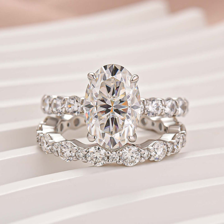 Rodiffy Moissanite 4.0Ct Oval Cut Engagement Ring With Round Cut/Asscher Cut Wedding Band Wedding Ring Set