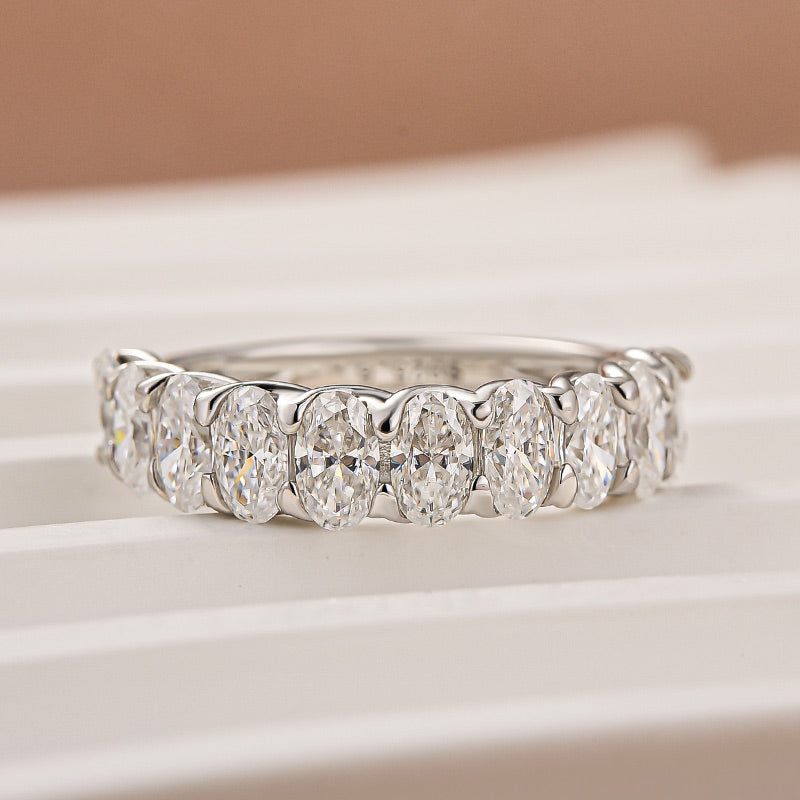 Rodiffy Moissanite 3.0 Ct Oval Cut Half White Gold Wedding Band