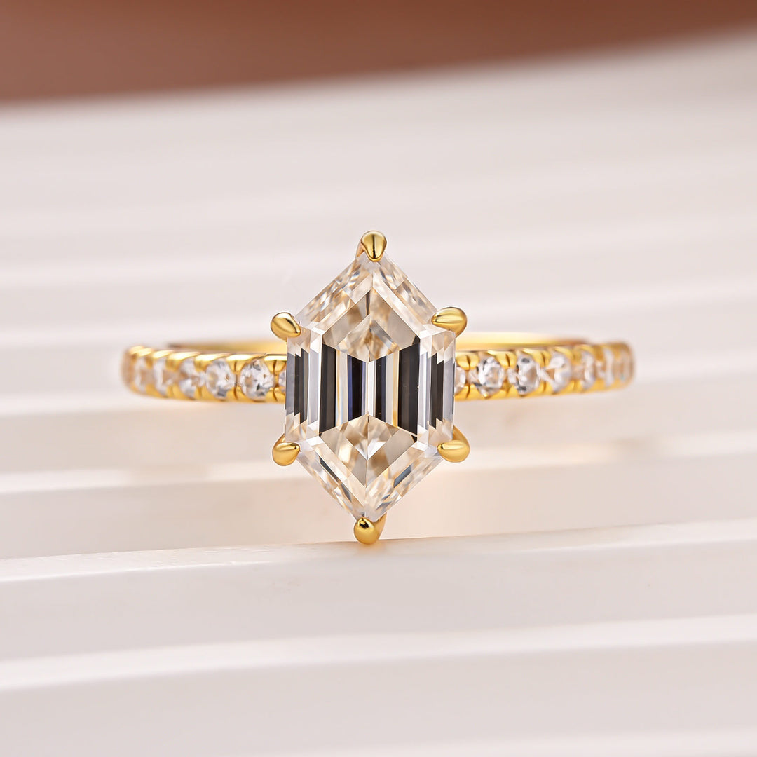 Moissanite 2.0Ct White Elongated Hexagon Cut Travel Engagement Ring