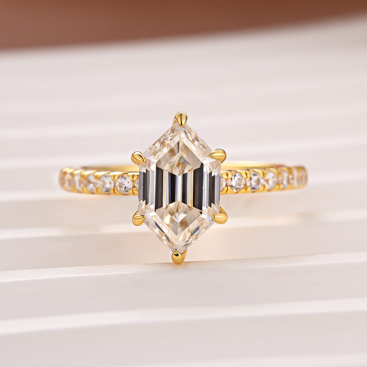 Moissanite 2.0Ct White Elongated Hexagon Cut Travel Engagement Ring