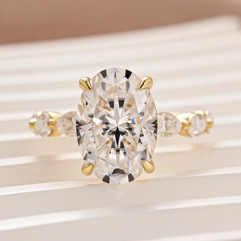 Moissanite 5.5Ct Oval Cut with 1.5Ct Side Stone Marquise Cut Engagement Ring in S925 Sterling Silver