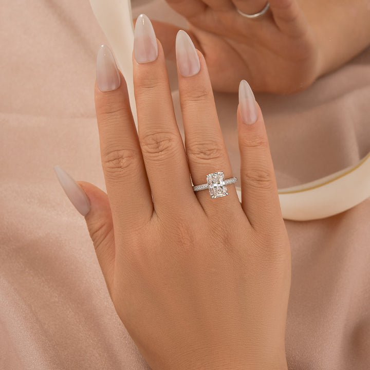 Moissanite Triple Row Pavé 3.5Ct Radiant Cut White Gold Engagement Ring
