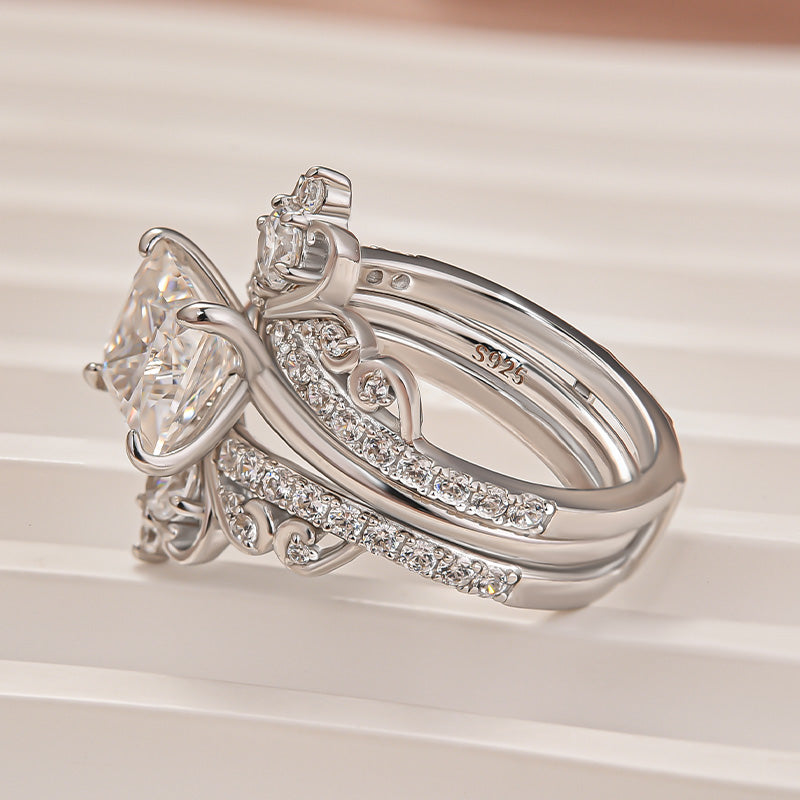 Moissanite 2.0 Ct Princess Cut Solitaire White Gold Engagement Ring with Enhancer Ring