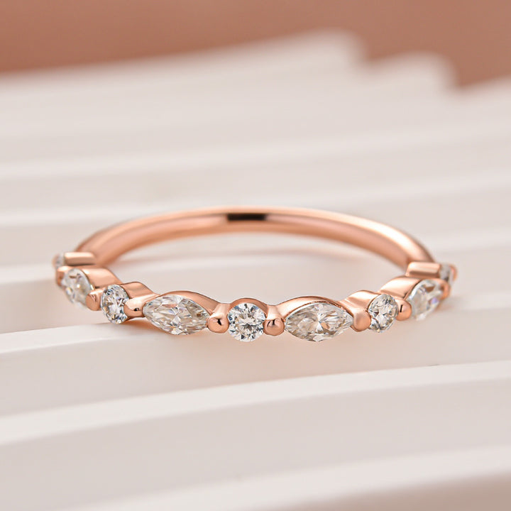Rodiffy Moissanite 0.55 Ct Marquise-Round Rose Gold Wedding Band
