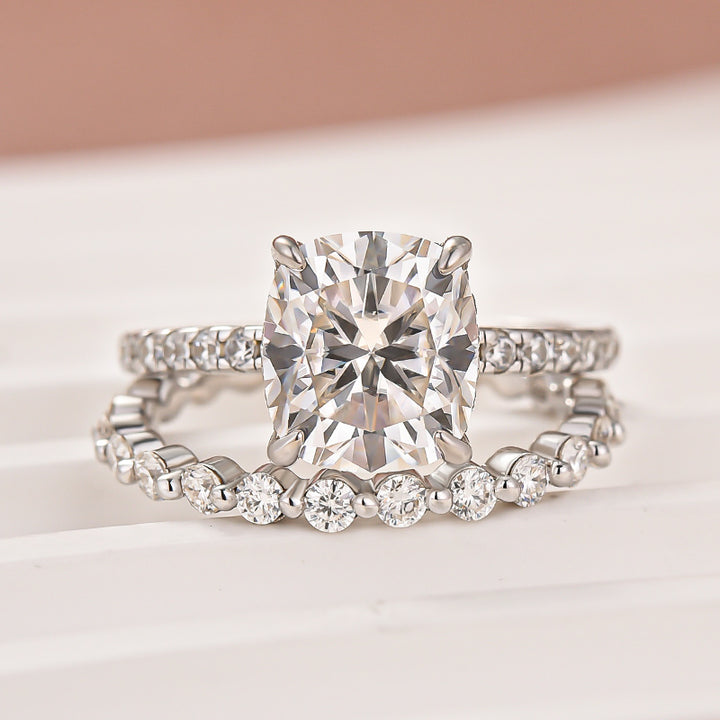 Moissanite 3.0 Ct Cushion Cut White Gold Bridal Ring Set