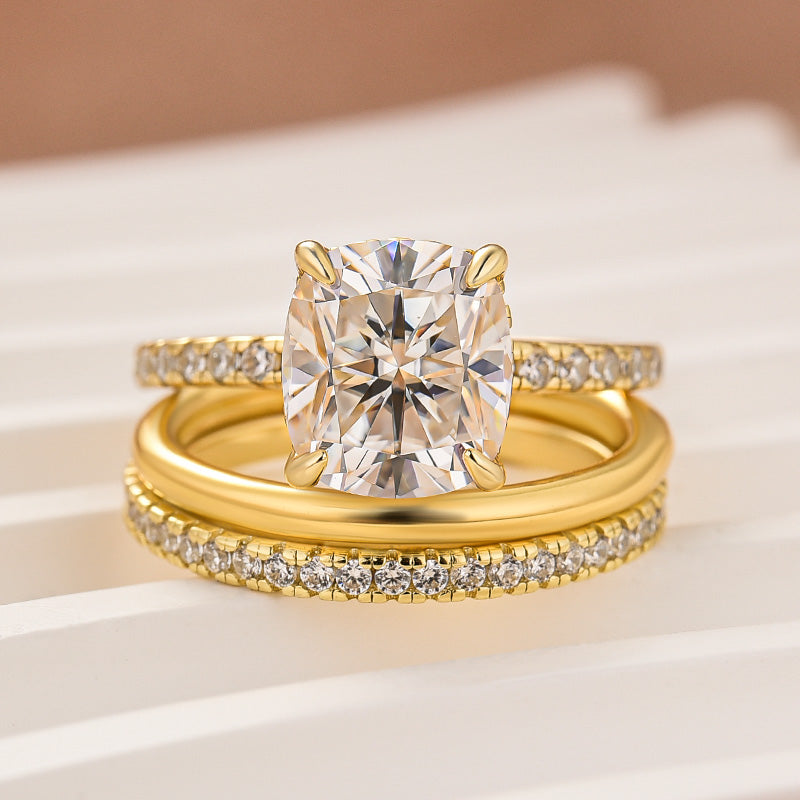 Moissanite 3.0Ct Cushion Cut Yellow Gold Travel Bridal Set