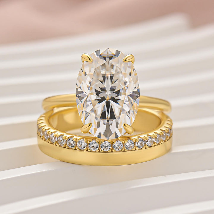 Moissanite 2PC 5.5Ct/4.0Ct Oval Cut Hidden Halo Engagement Ring With Round Cut Wedding Band Wedding Ring Set