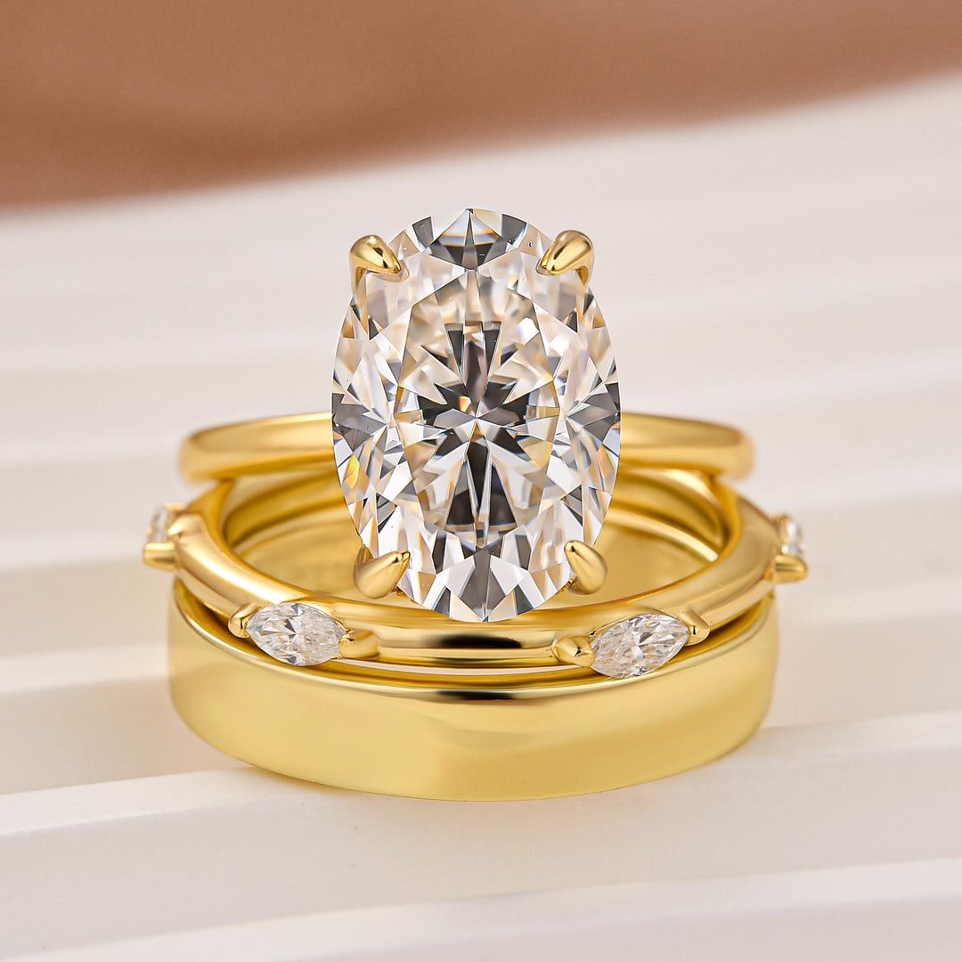 Moissanite 3PC 5.5 Ct Oval Cut Yellow Gold Wedding Ring Set For Women