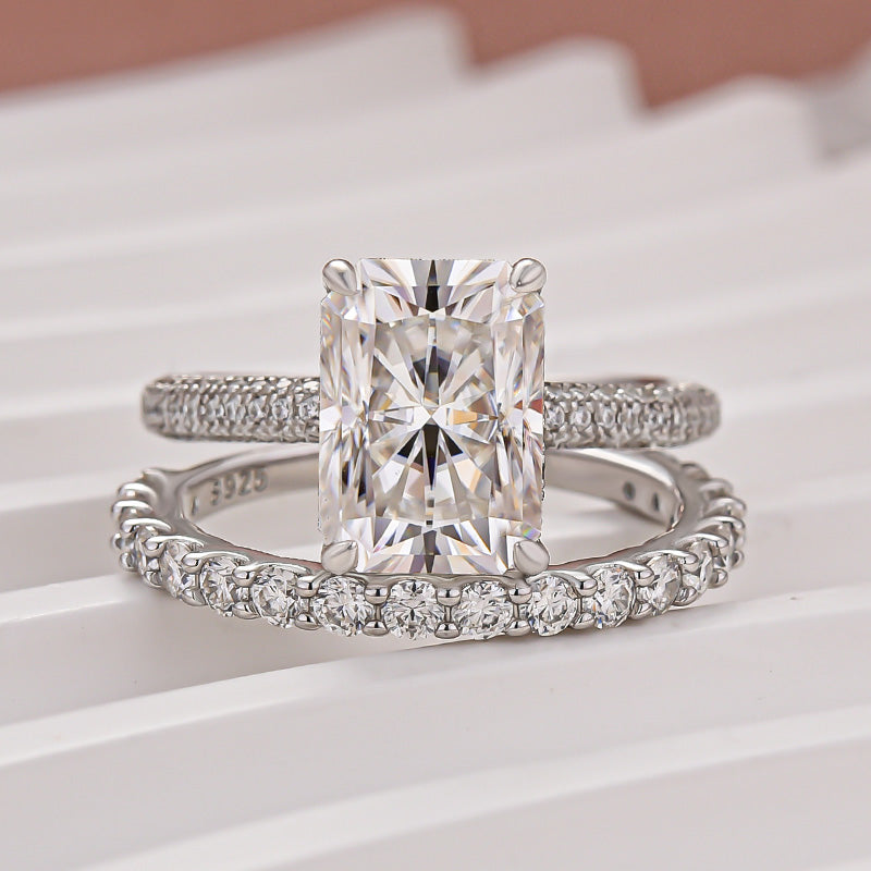 Moissanite 3.5Ct Radiant Cut White Gold Engagement Ring with Pavé Ring