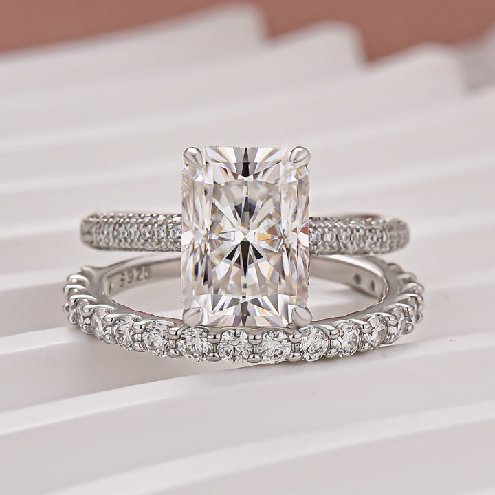 Moissanite 3.5Ct Radiant Cut White Gold Engagement Ring with Pavé Ring
