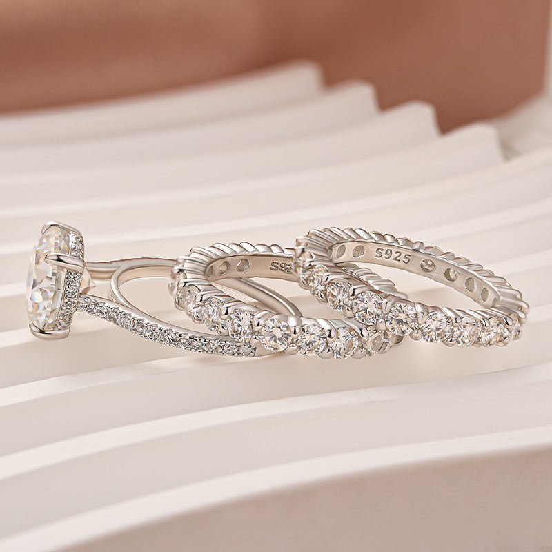 Moissanite 4.0Ct Round Cut White Gold Bridal Ring Set