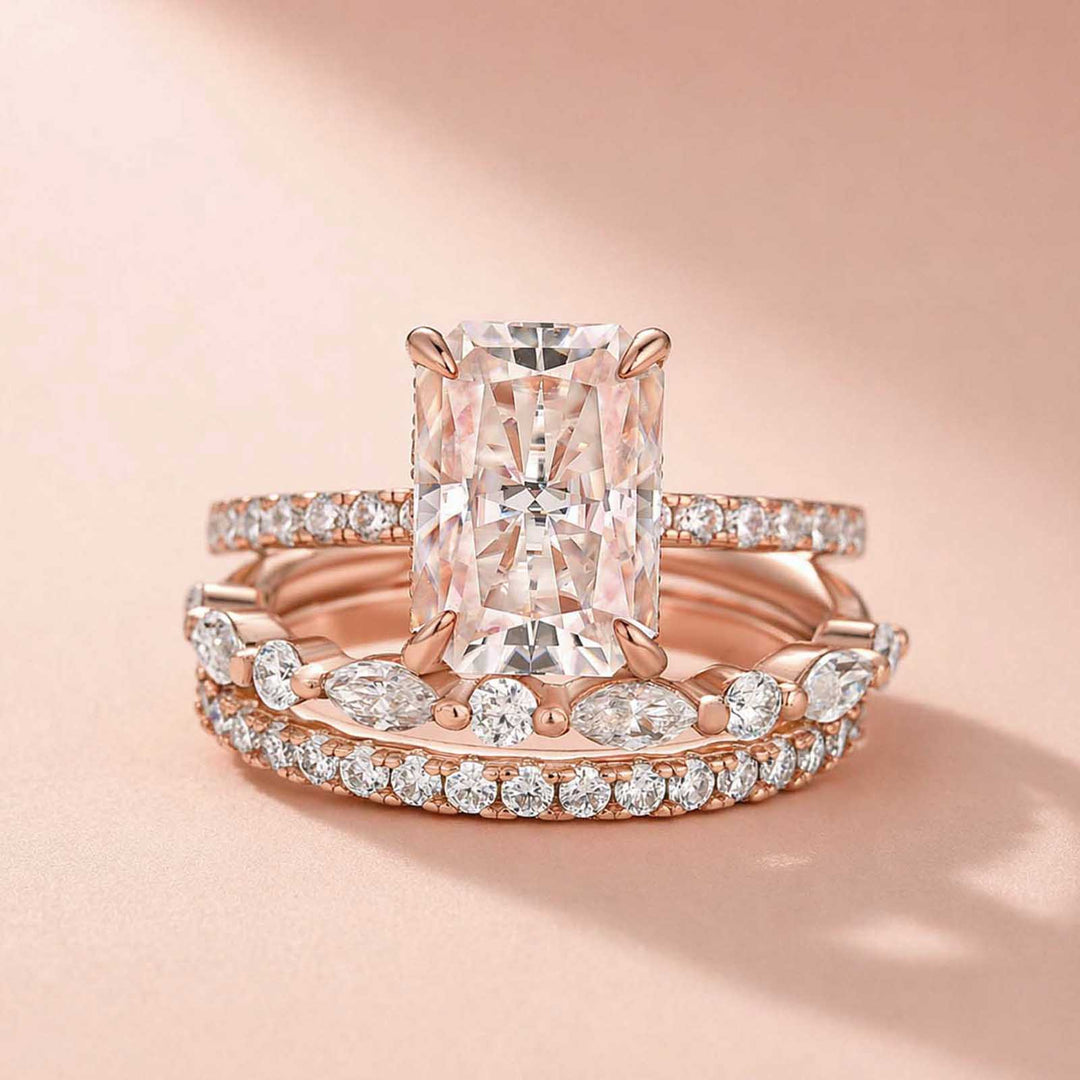 Rodiffy 3.5 Ct Radiant Cut Moissanite Diamond Wedding Ring with Round & Marquise Accents Bands
