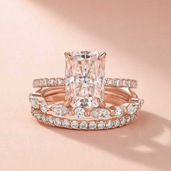 Rodiffy 3.5 Ct Radiant Cut Moissanite Diamond Wedding Ring with Round &amp; Marquise Accents Bands