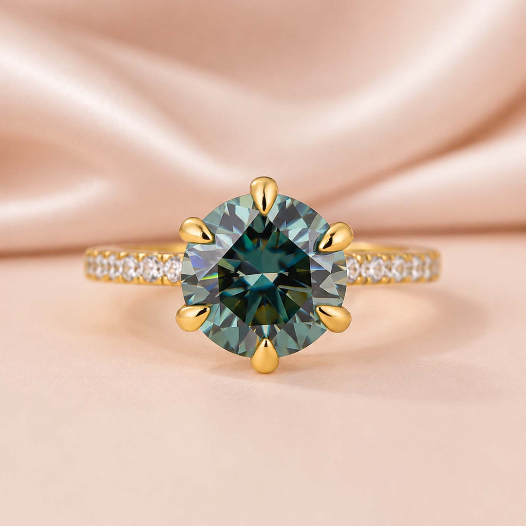Rodiffy Moissanite 3.0Ct Round Cut 6 Prong White Gold/Yellow Gold Promise Rings For Women