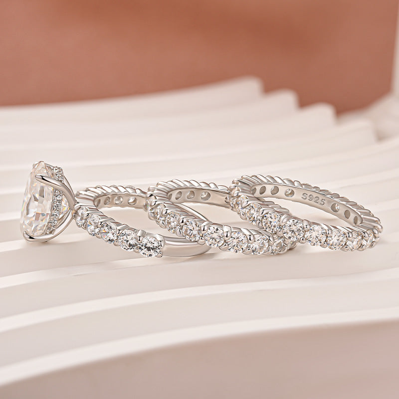 Moissanite 4.0Ct Oval Cut White Gold Bridal Ring Set with Round Cut Full Wedding Band