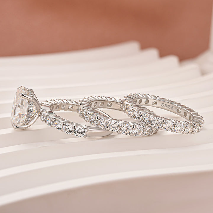Moissanite 4.0Ct Oval Cut White Gold Bridal Ring Set with Round Cut Full Wedding Band