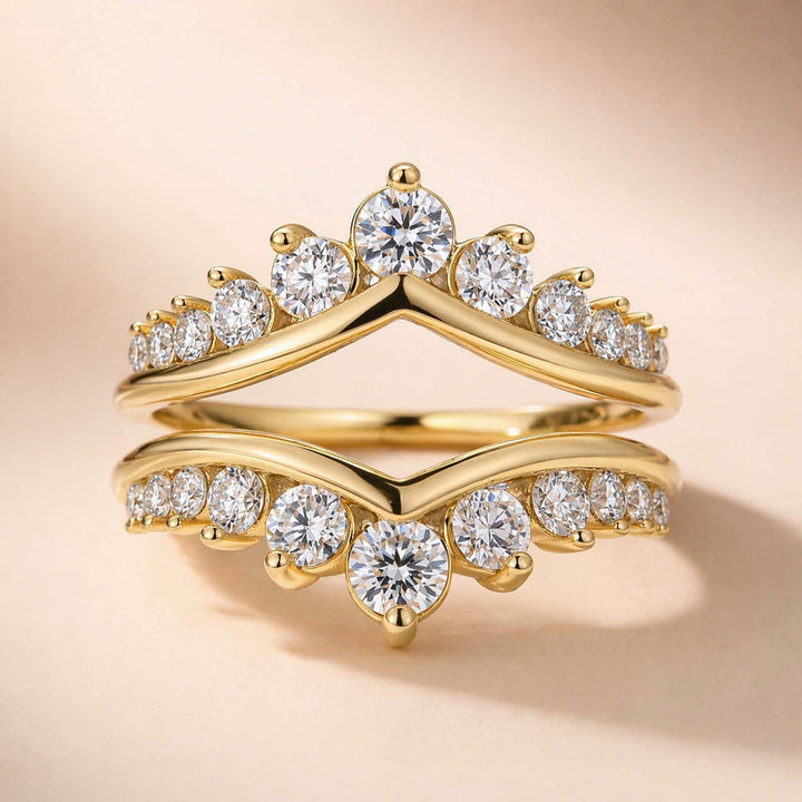 Rodiffy S925 Moissanite V-Shaped Crown Enhancer Band In 18K Yellow Gold Plated Silver