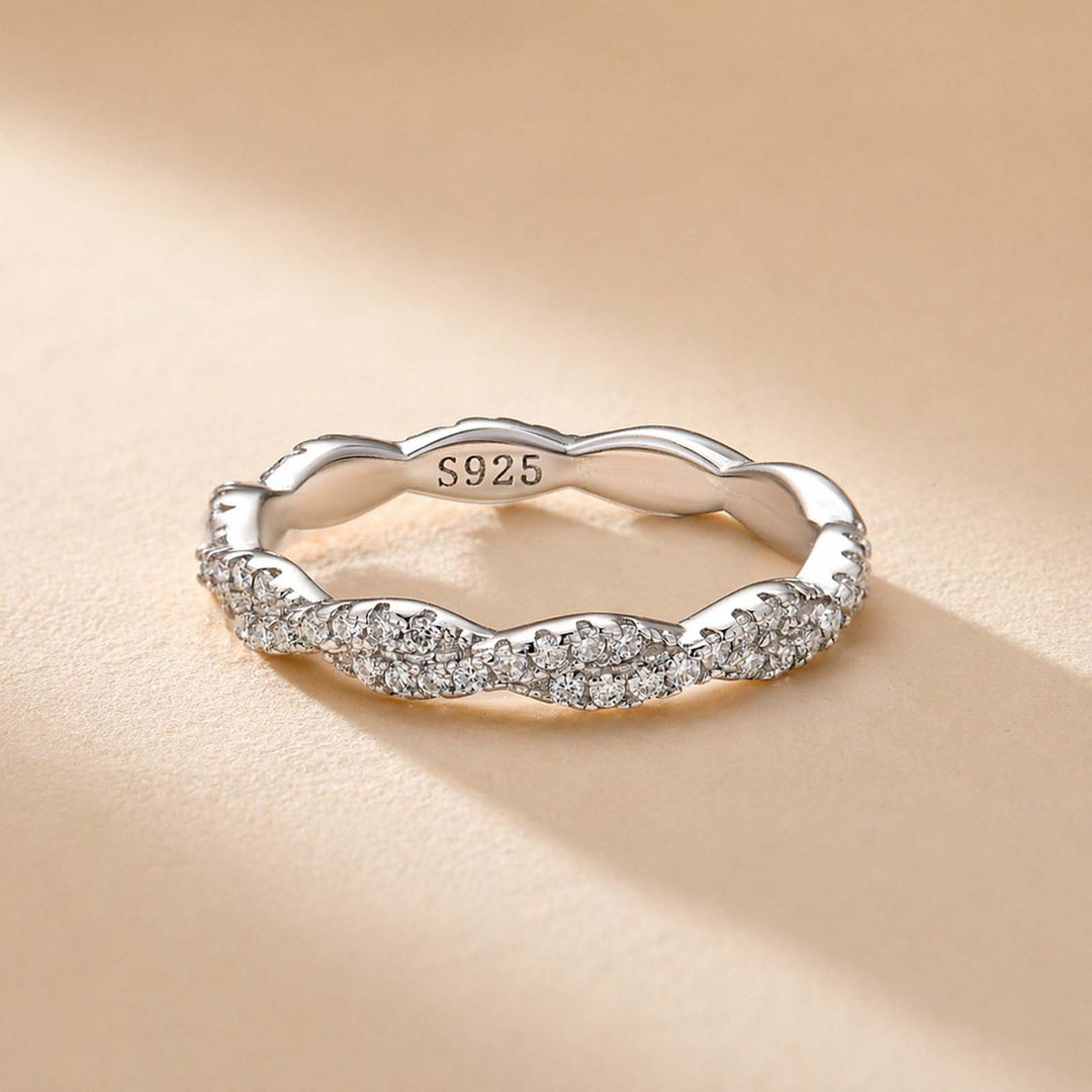 Rodiffy Mossianite S925 Wave-Shaped Eternity Band In Sterling Silver Stackable Wedding Ring For Women