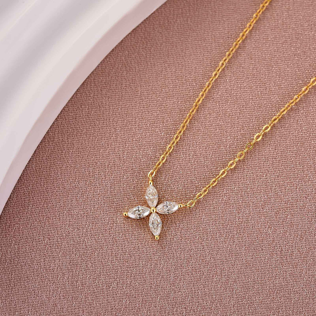 Moissanite 0.8CT Marquise Cut Cross Floral Pendant Necklace In Sterling Silver