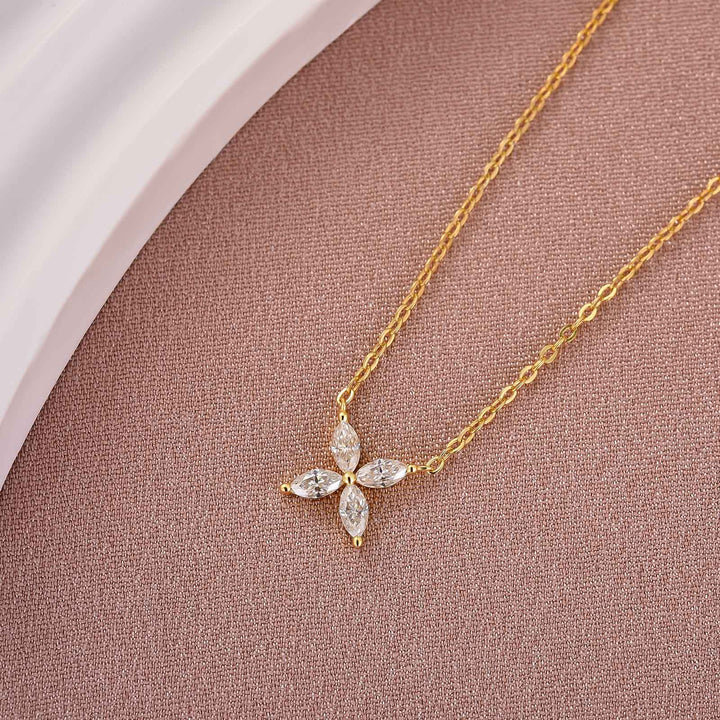 Moissanite 0.8CT Marquise Cut Cross Floral Pendant Necklace In Sterling Silver