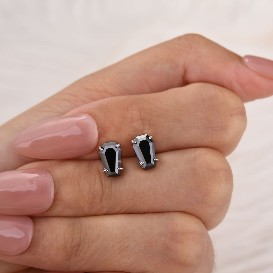 2.0Ct Black Coffin Cut Moissanite 18K White Gold Plated Stud Earrings