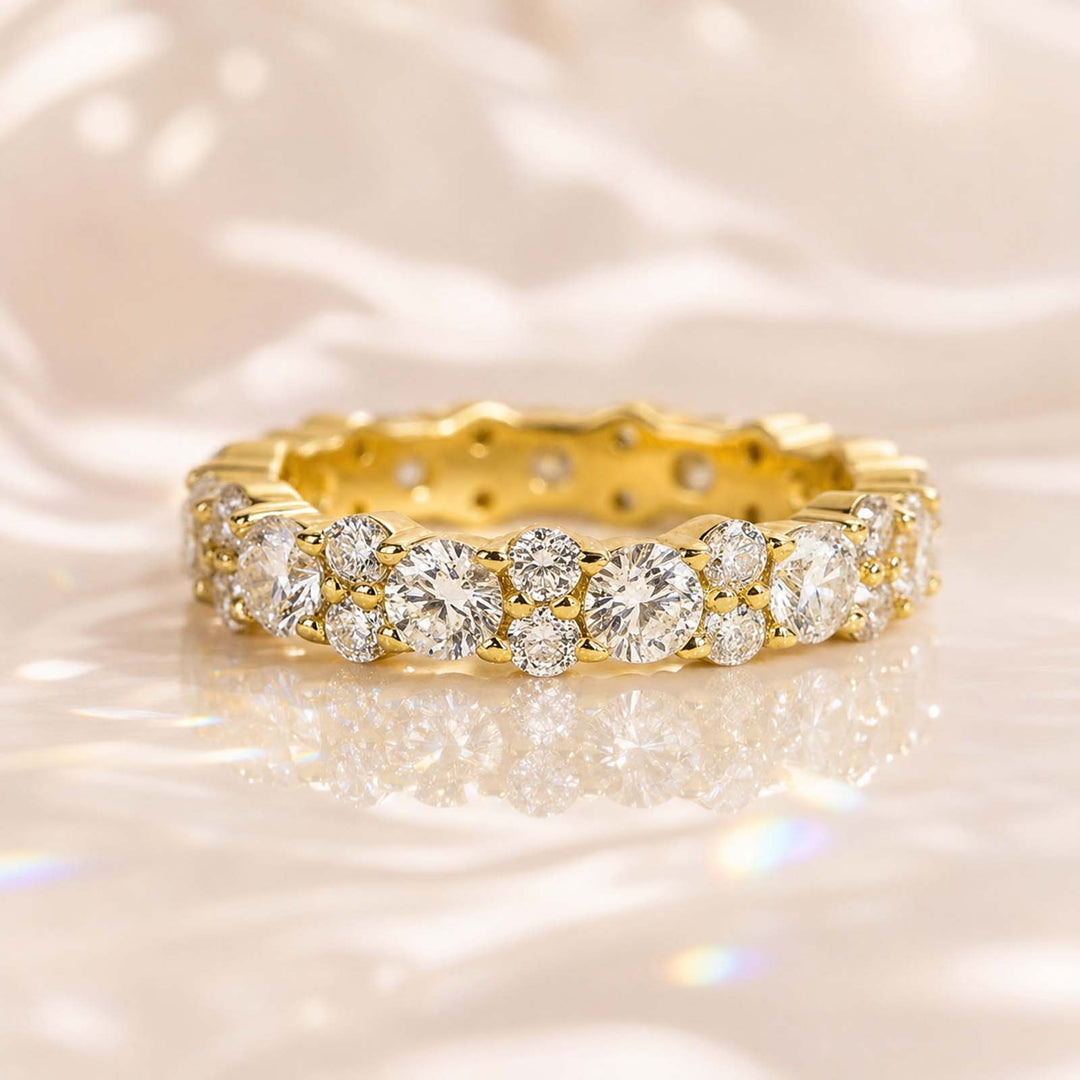 Rodiffy Moissanite 2.5 Ct Yellow Gold Round Cut Full Wedding Band for Women
