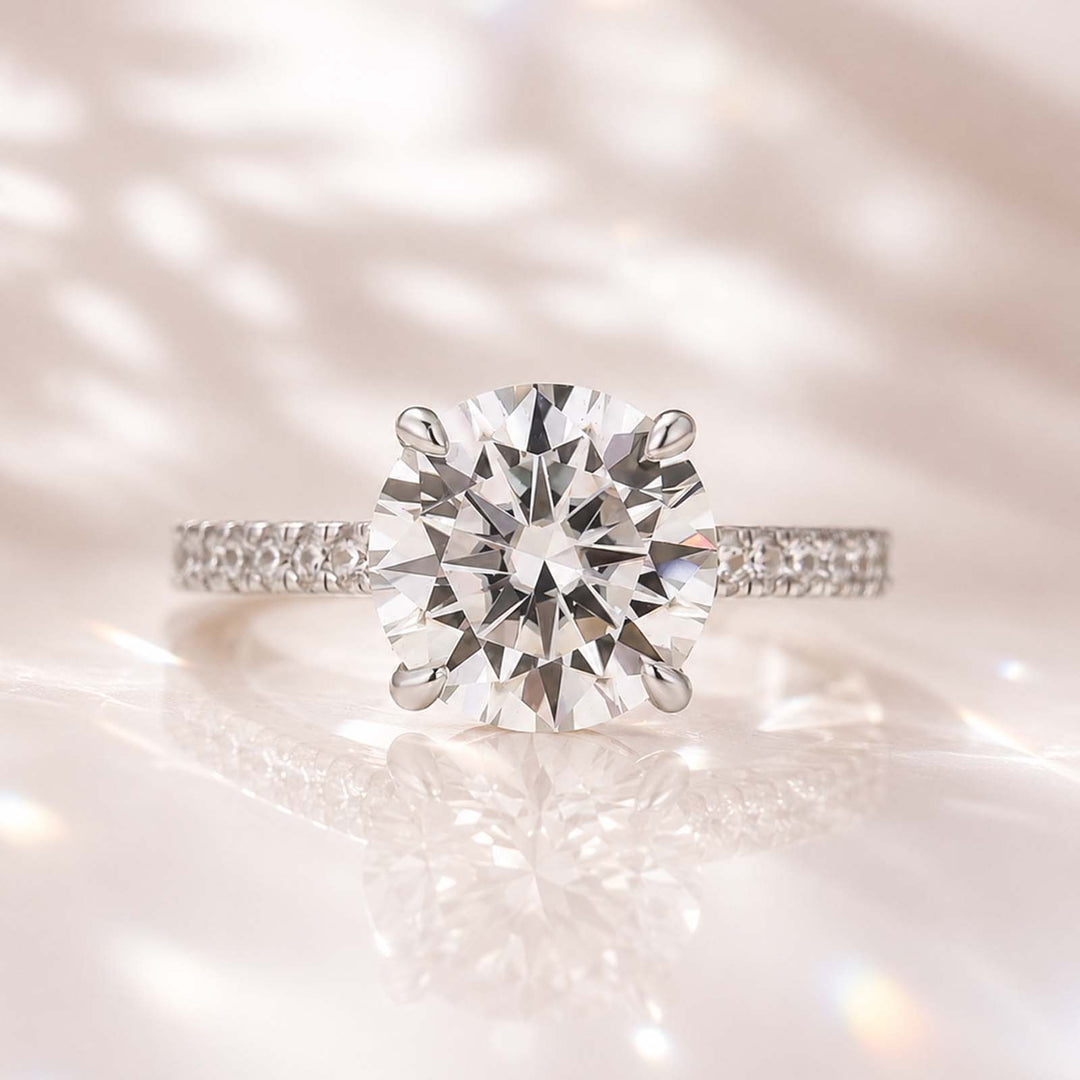 Moissanite 3.0Ct～4.0 Ct Round White Gold Pave Engagement Ring