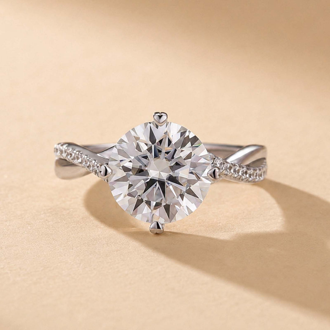 S925 3.0Ct Round Cut Unique Heart Prong Twisted Half Pave Silver Engagement Ring Date Night Ring