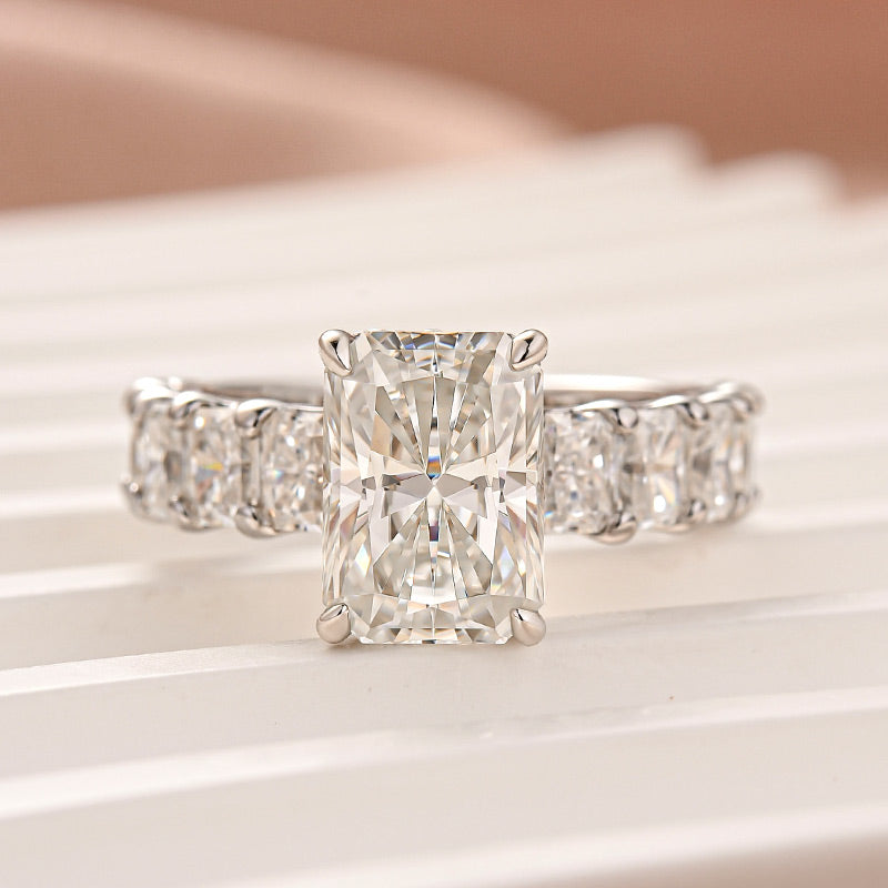 Moissanite 3.5Ct Radiant Cut Engagement Ring with 3.0Ct Radiant Cut Band