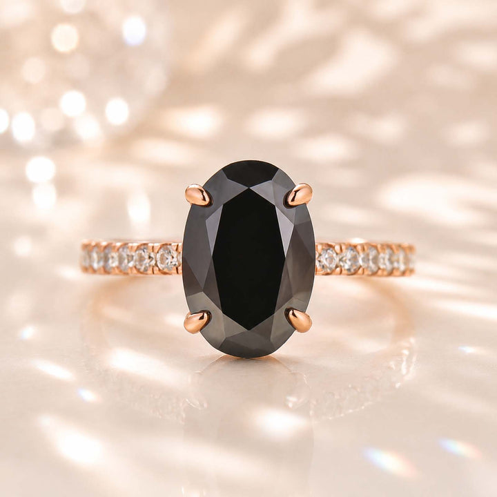 S925 Moissanite 4.0 Ct Oval Cut Pavé Rose Gold White/Black Stone Engagement Ring For Women
