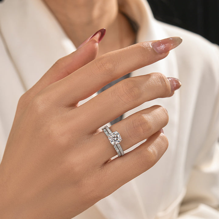 Rodiffy Moissanite 2.0Ct Cushion Cut Engagement Ring With Green &amp; White Round Cut Wedding Band