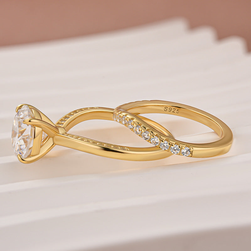 Moissanite 3.0Ct Channel Set Round Cut Curved Wedding Ring Set