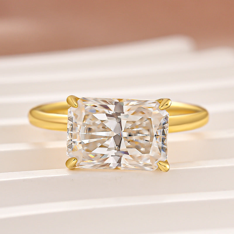 Moissanite 3.5 Ct East-West Radiant Cut Solitaire Engagement Ring In Sterling Silver