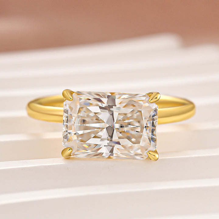 Moissanite 3.5 Ct East-West Radiant Cut Solitaire Engagement Ring In Sterling Silver