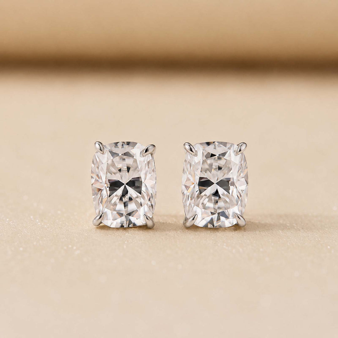 S925 Moissanite 2.0Ct*2 Cushion Cut Stud Earrings In Sterling Silver For Women Everyday Wear