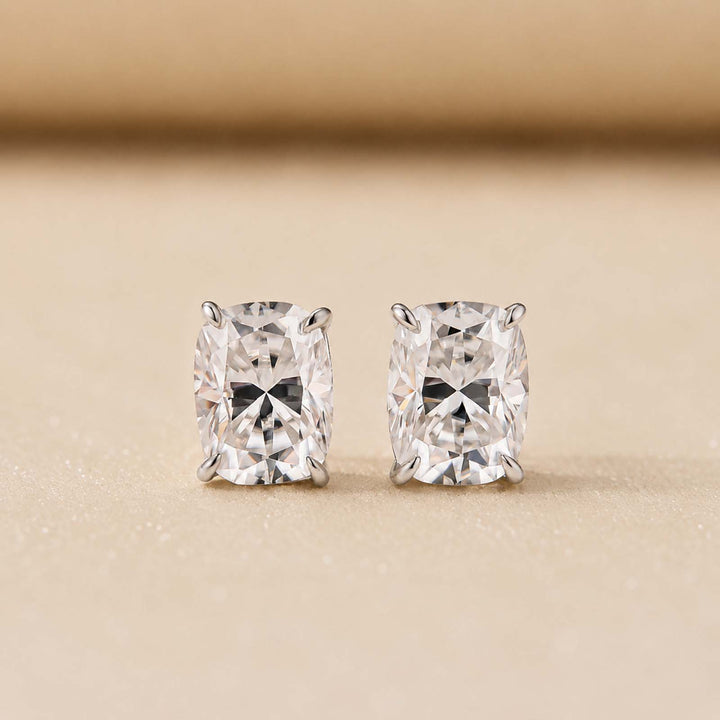 S925 Moissanite 2.0Ct*2 Cushion Cut Stud Earrings In Sterling Silver For Women Everyday Wear