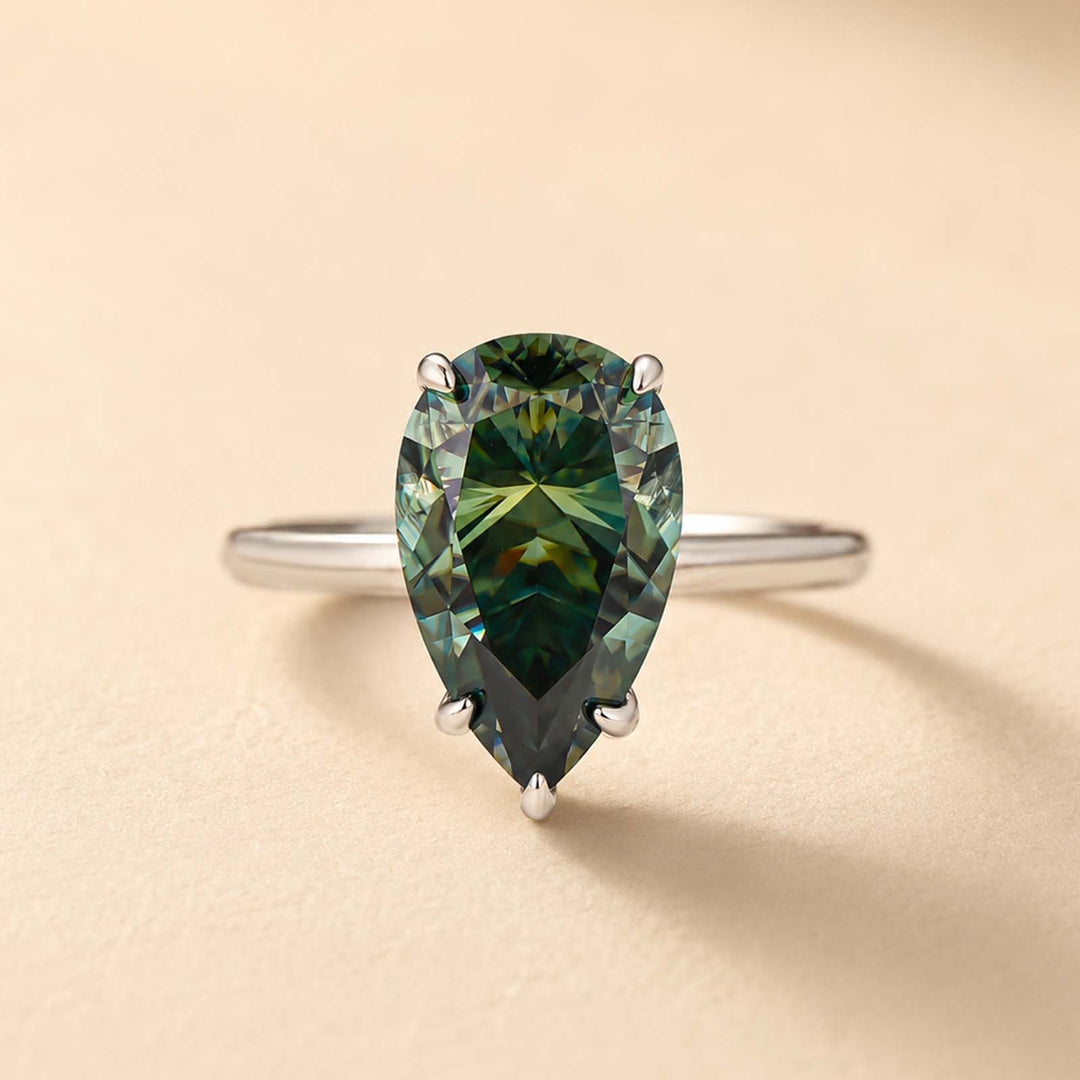 S925 Moisanite 4.0Ct Pear Cut Green Solitaire Promises Travel Ring For Women