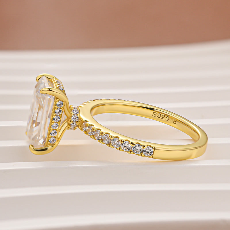 Moissanite 3.5Ct Radiant Cut Hidden Halo Engagement Ring in Sterling Silver